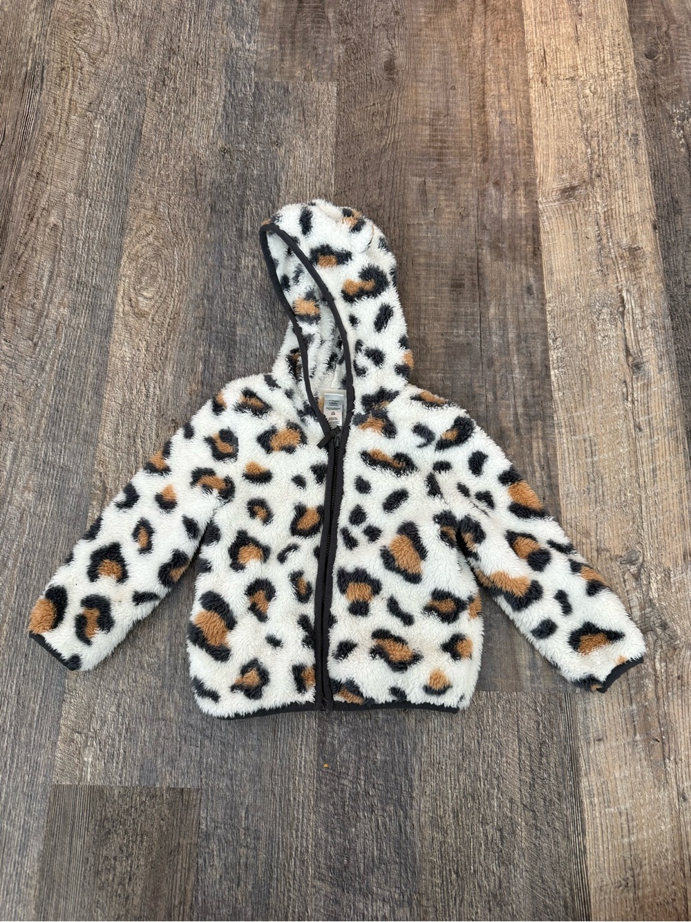 Little Me Kids Leopard Print Hooded Fleece Jacket - White/Tan 24 months